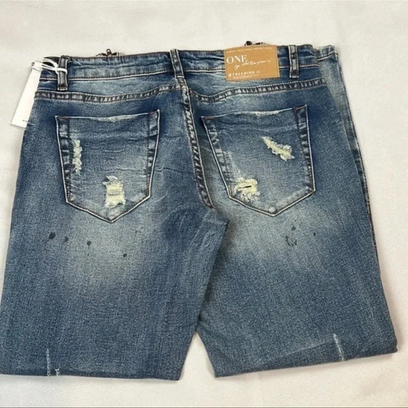 NEW ONE X ONE TEASPOON Freebird ll Low Waist Distressed Zipper Hem Size 28 - Picture 2 of 12
